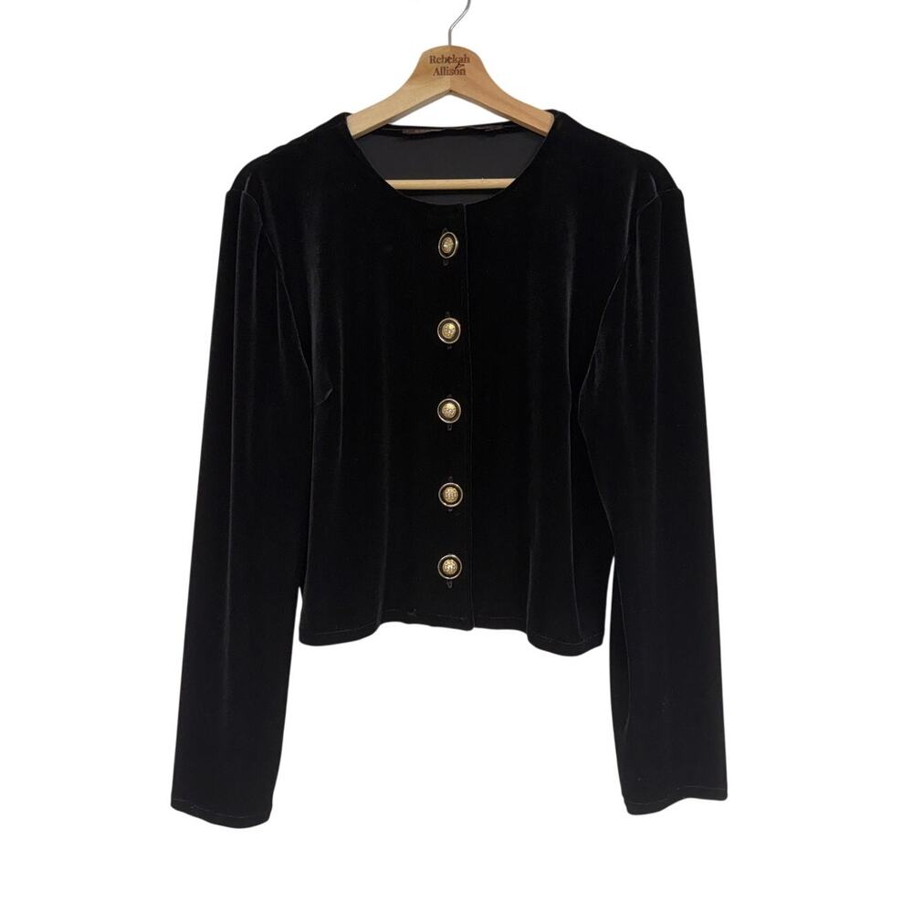 Double D Ranch Black Velvet Cardigan Jacket SZ SMALL Oversized Vintage Velour